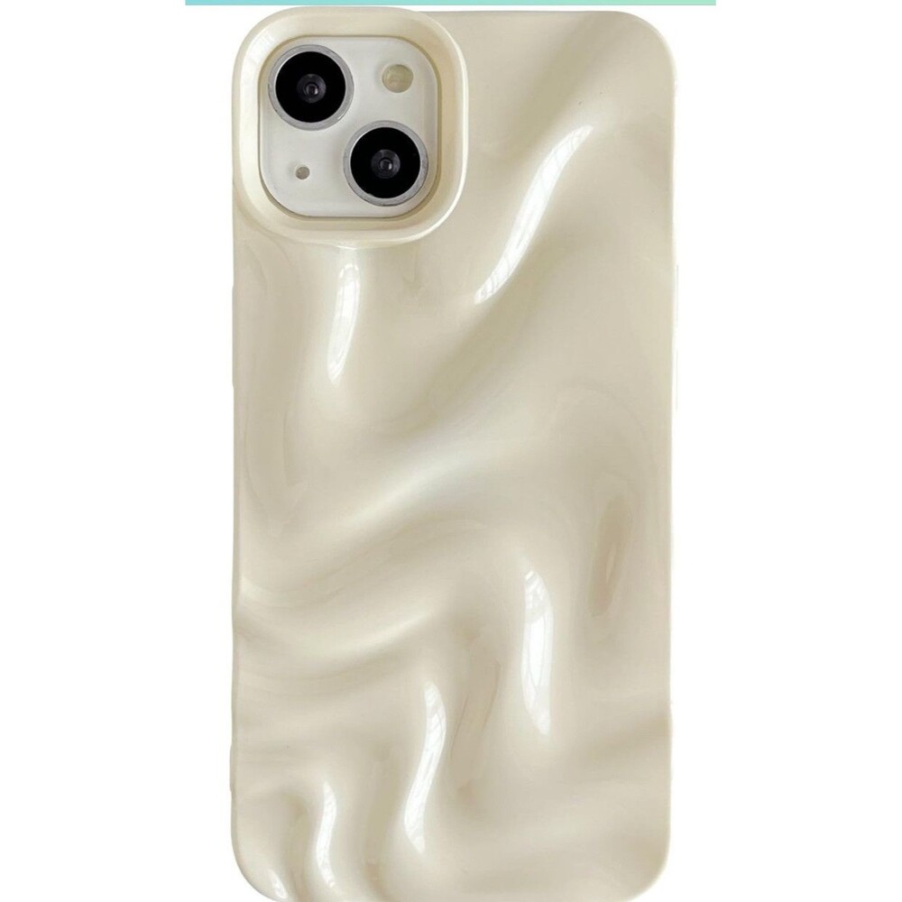 iPhone 13 Case,Water Ripple Pattern Curly Wave Frame Soft Pearly White